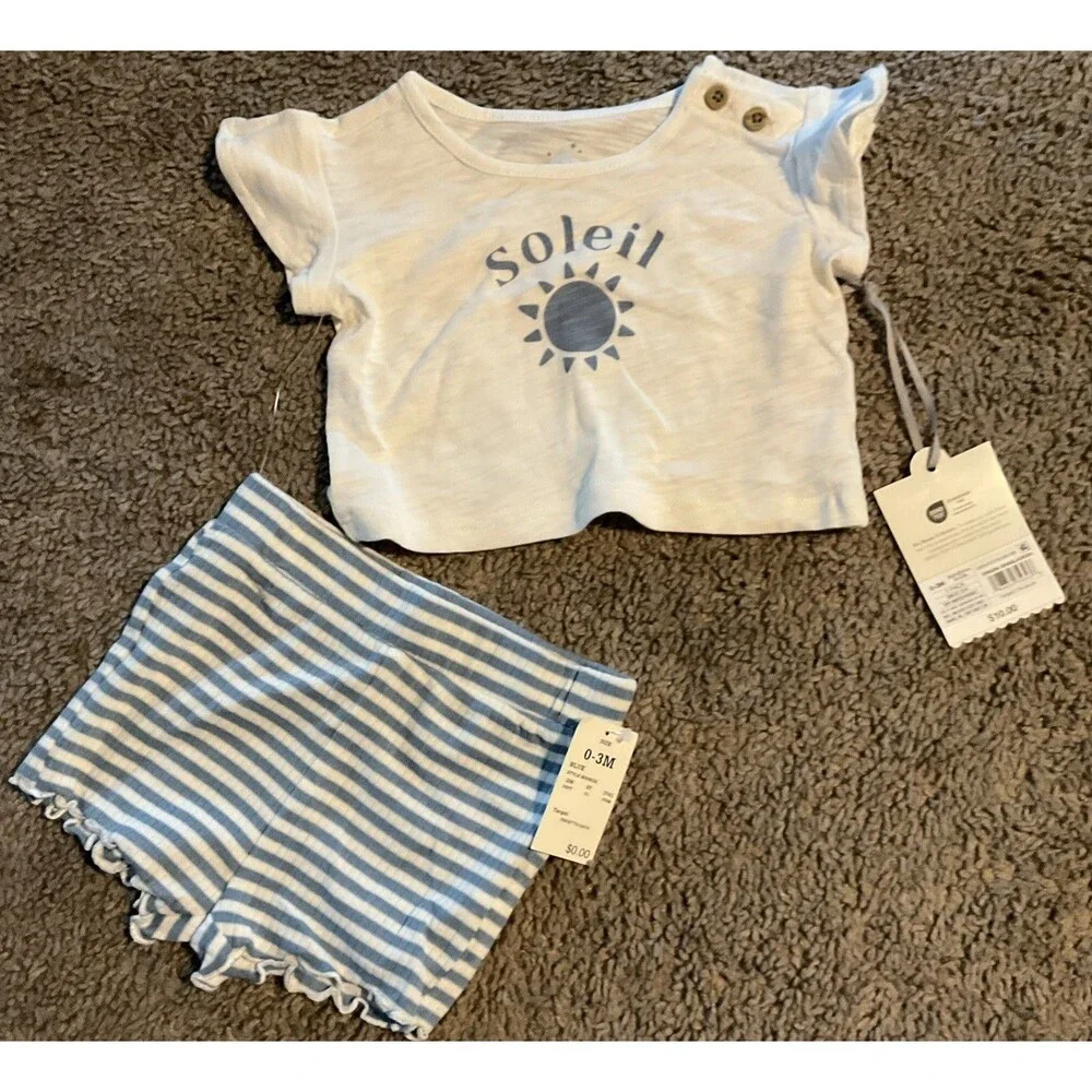 Baby Girls' Soliel Modal T-Shirt Bike Shorts Set Cloud Island Off-White NWT 0-3M